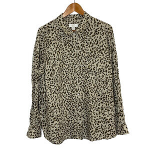 Women's XXL Charter Club Leopard Print 100% Linen Button Down Shirt